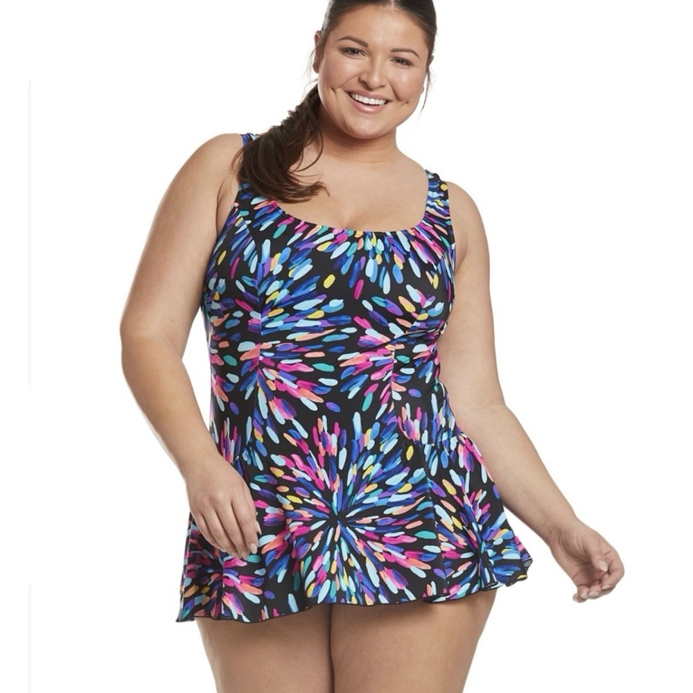 Rose Marie Reid Sparkler One Piece Swimsuit Womens 20W Retro Colorful Vacation